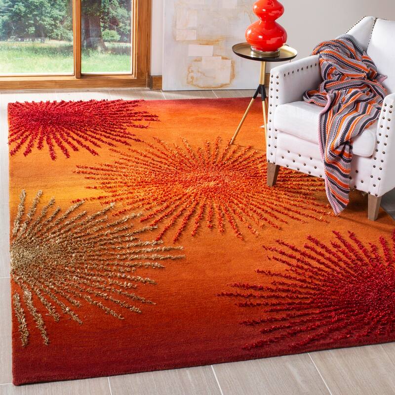 SAFAVIEH Handmade Soho Miyase Burst New Zealand Wool Rug - 3'6" x 5'6" - Rust/Multi