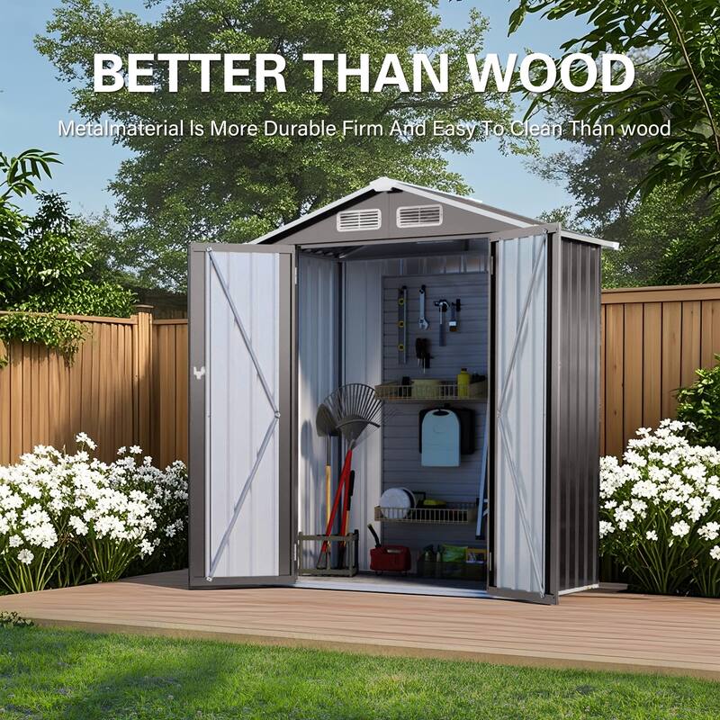 5X3 FT Metal Outdoor Storage Shed, Tool Shed with Pitched RoofWaterproof, Lockable DoorCompact Metal Tool Shed