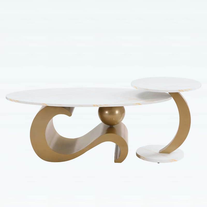 Nesting Coffee Table Set of 2,Industrial Design for Living Rooms,Combines Luxury and Functionality with Oval and Round Shapes