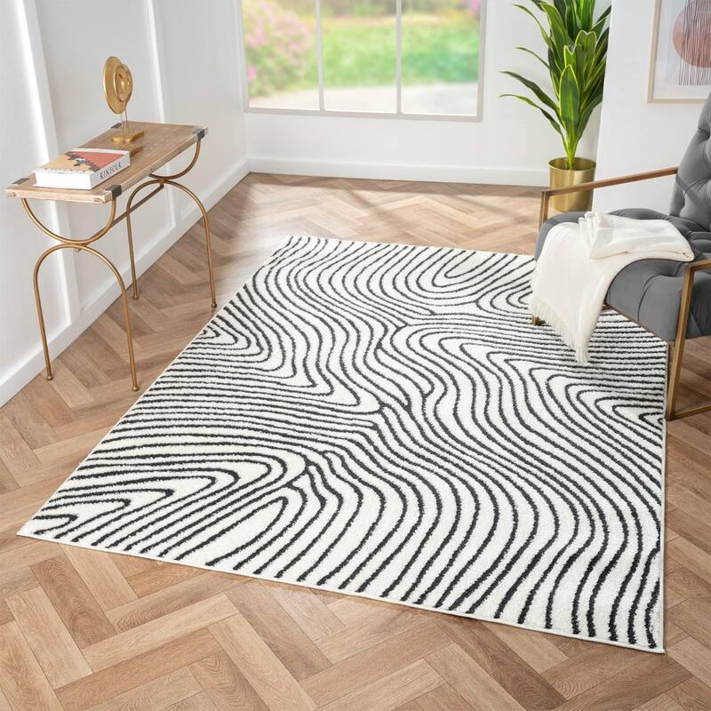 Luxe Weavers Modern Swirl Area Rug Geometric Carpet for Living Room - 5x7 - Anthracite