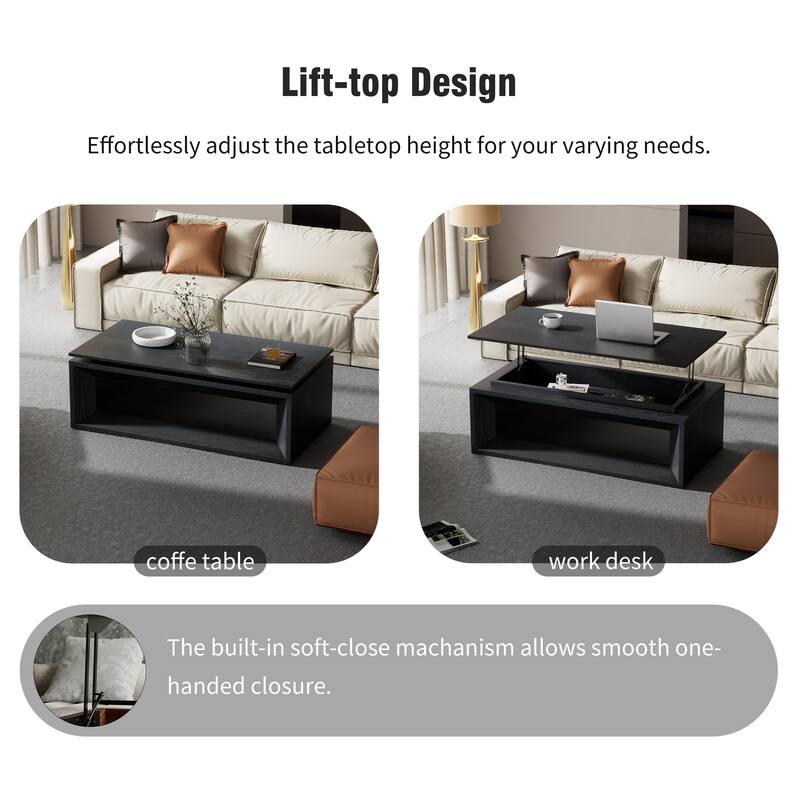 43.3" Lift Top Rectangle Coffee Table with Storage, Coffee Table with Floating Tabletop, Convertible Rising Tabletop