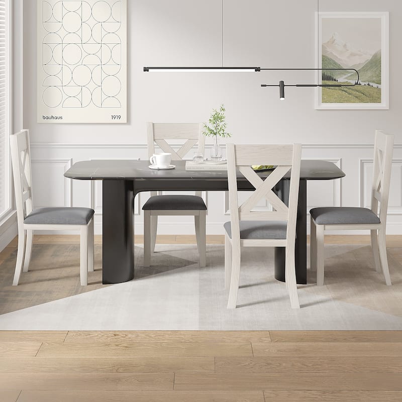 Upholstered Solid Wood Dining Chairs with Linen Fabric Seat