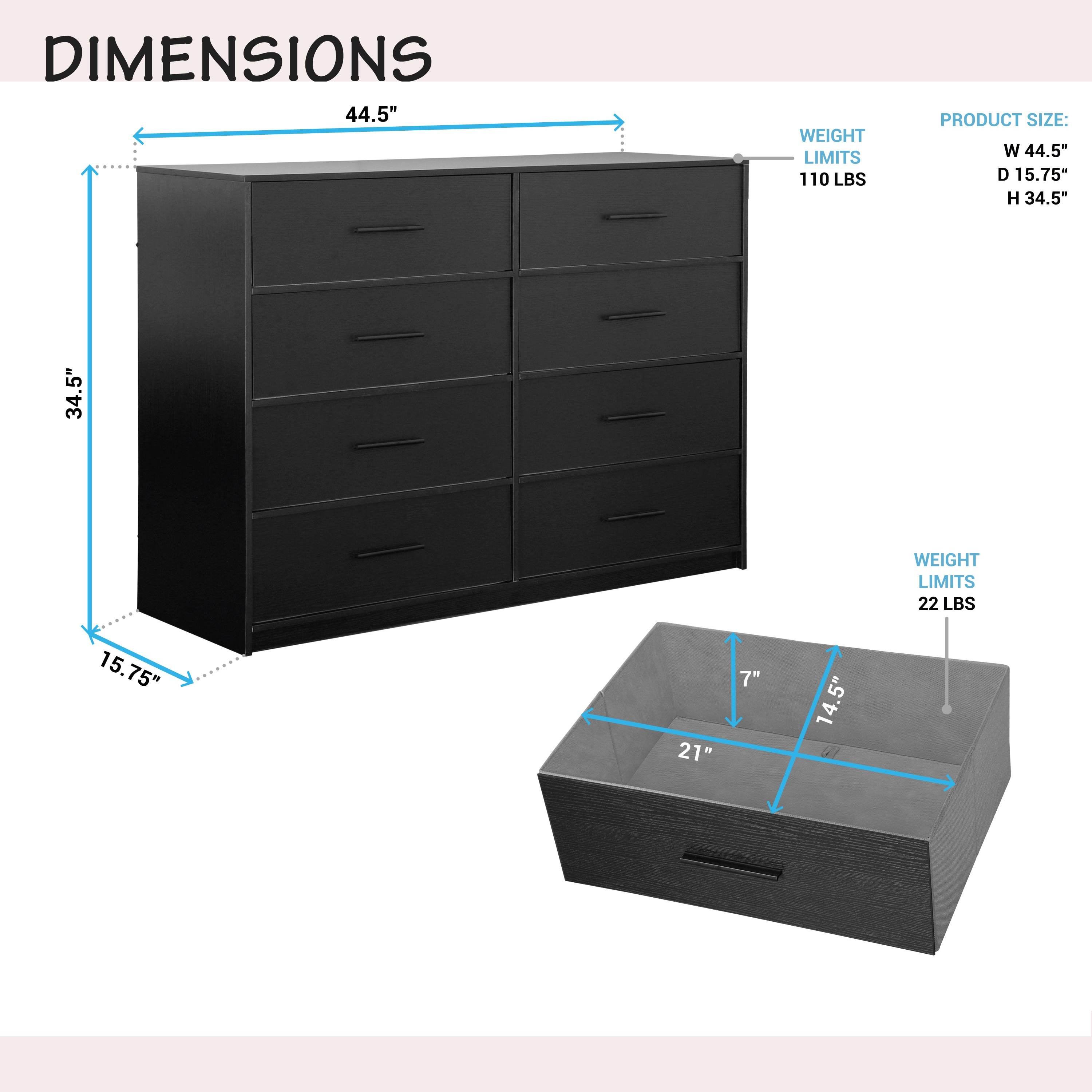 average dresser size Classic 6-Drawer Dresser Max and Lily