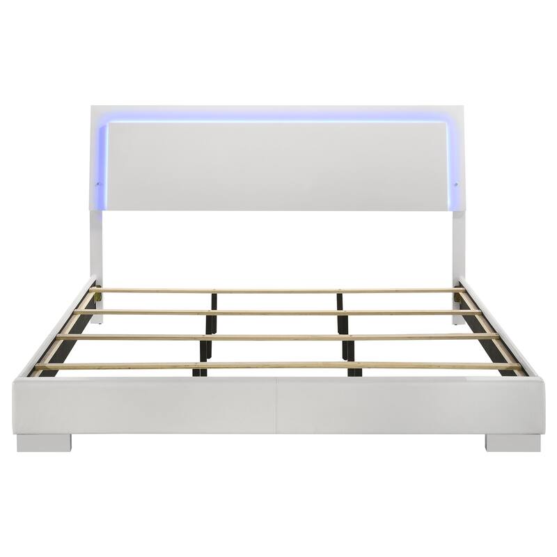 King Size MDF Eastern Panel Bed with LED Lights and Slatted Design