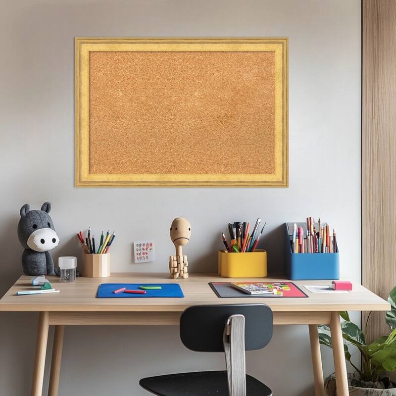 Owen Gold Wood Framed Cork Board - Bulletin Board, Organization Board, Pin Board