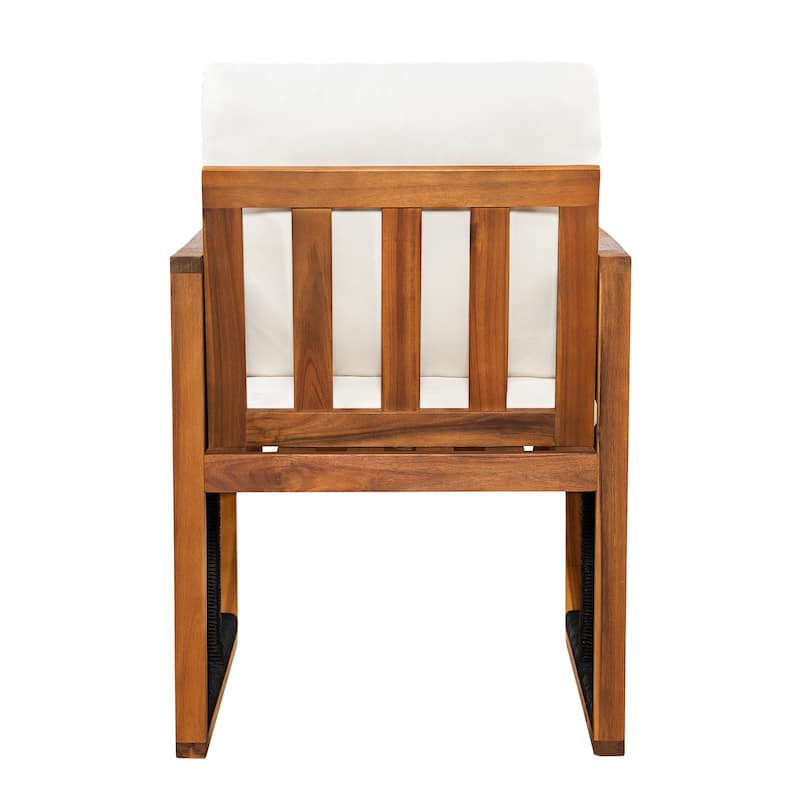 Christopher Knight Home - Valmont Modern Outdoor Acacia Wood Dining Arm Chair with Rope Back & Washable Cushion, Set of 2