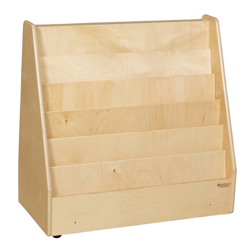 Wood Designs One Side Book Display Storage Unit, Markerboard and 4 Translucent Letter Trays, Toddler Durable Bookacse - 30"