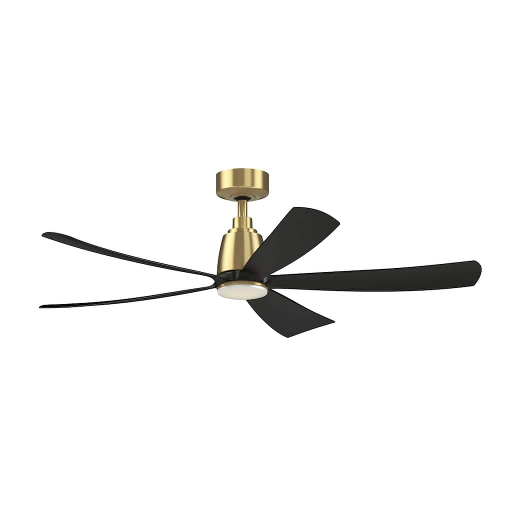 Kute5 52 inch Indoor/Outdoor Ceiling Fan with Black Blades - Brushed Satin Brass