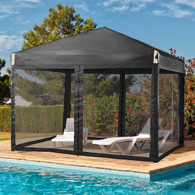 Aoodor 10'x10' Pop Up Canopy Tent with Removable Mesh Sidewalls, Portable Instant Shade Canopy with Roller Bag