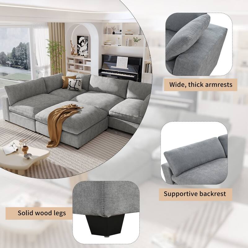 Upholstered Oversize Modular Sofa with Removable Ottoman,Sectional sofa for Living Room Apartment