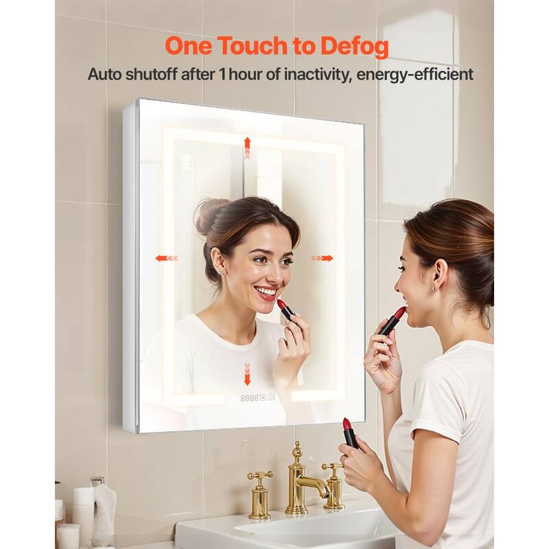 White LED Anti-Fog Bathroom Mirror Cabinet with Dimmable Lighting and Built-in Power Outlet - 24” x 4.9” x 29.9”