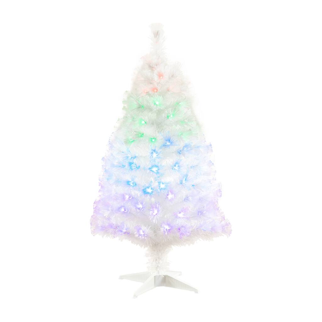 4' Pre-Lit White Fiber Optic Artificial Christmas Tree, Multicolor LED Lights - 4 Foot