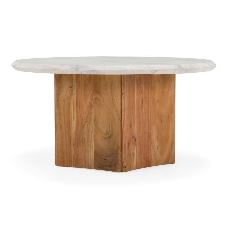 Dillinger Modern White Marble & Mango Wood Coffee Table