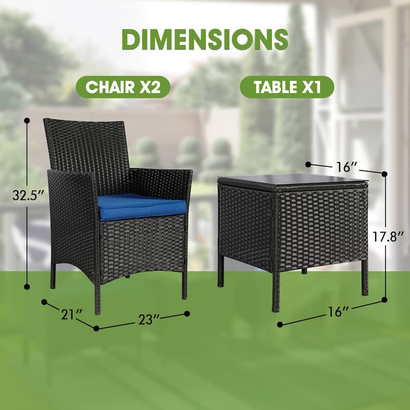 Vrakae 3 Piece Patio Rattan Wicker Furniture Set