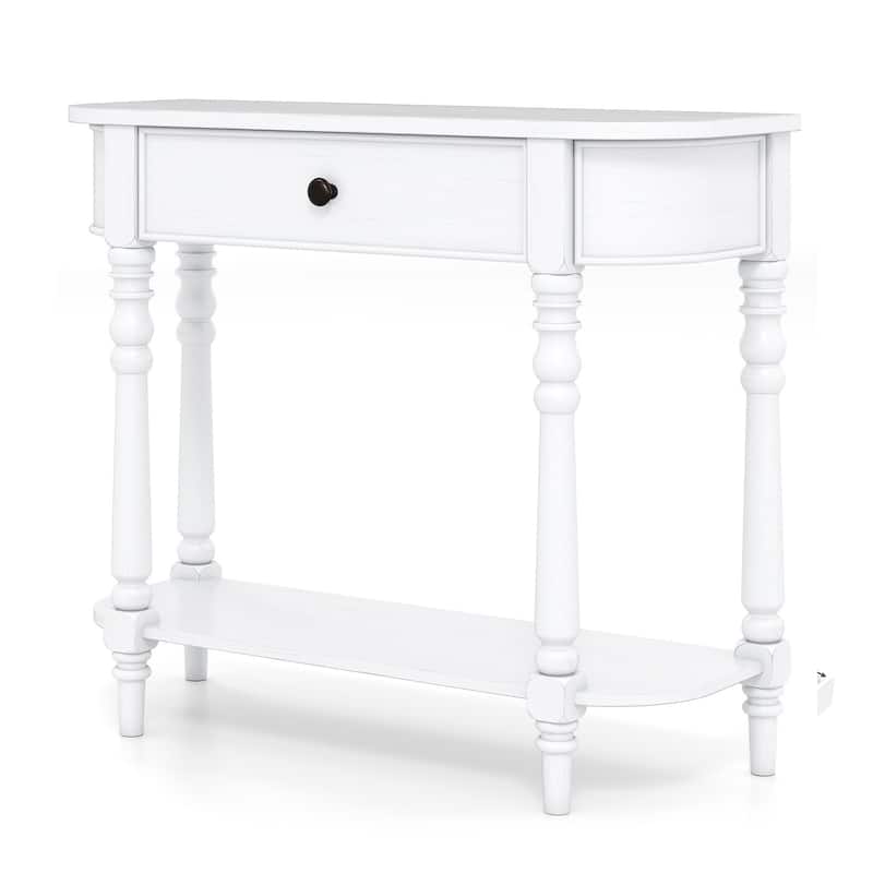 Retro Solid Wood Console Table with Drawer and Shelf Narrow Entryway Sofa Table for Living Room Hallway - 36" x 13" x 31" - White