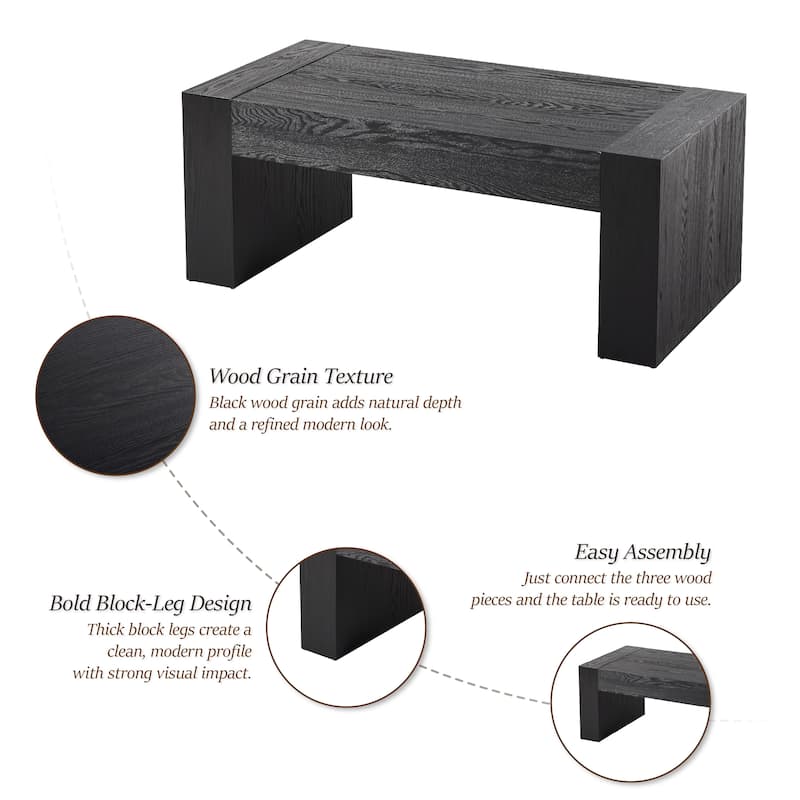 COZAYH Rustic Wood Coffee Table with Chunky Block-Legs, Farmhouse Style Center Table, Lounge, Rectangular