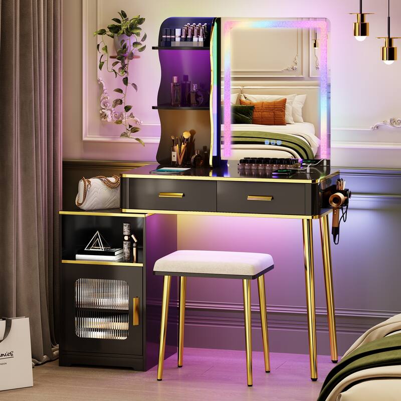 Makeup Vanity with LED Light - Black