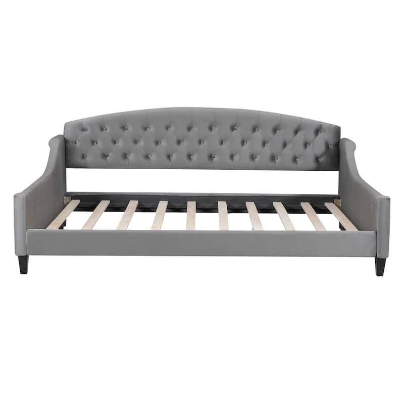 Gray Full Velvet Daybed with Button Tufted Backrest