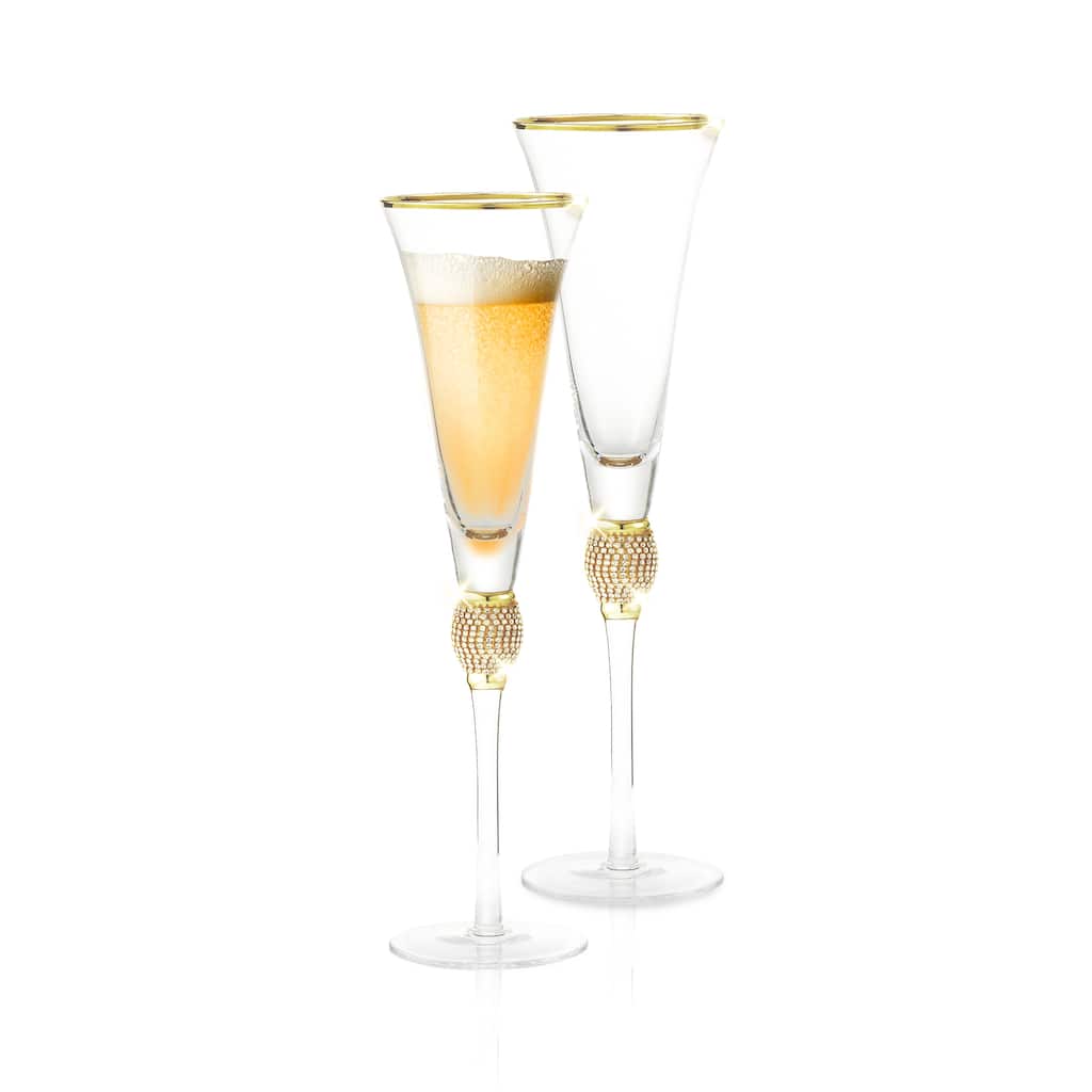 Berkware Luxurious Champagne Trumpet Flutes with Dazzling Rhinestone Rim