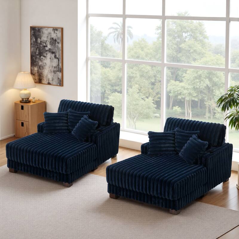 2 Set Modern Plush Sofa Chaise with Pillows and Cup Holder