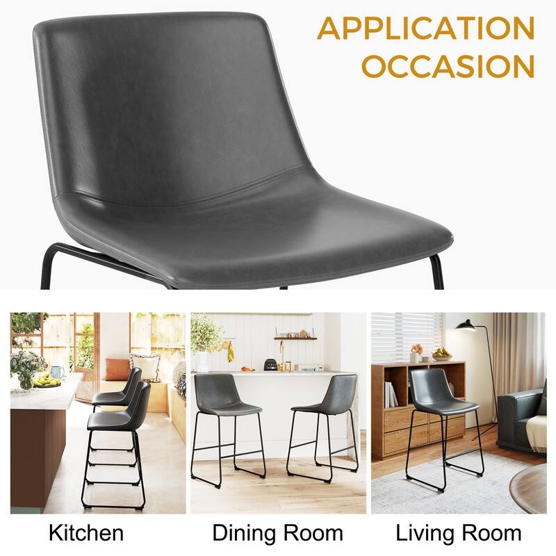 Modern PU Leather Stools with Footrest Set of 2