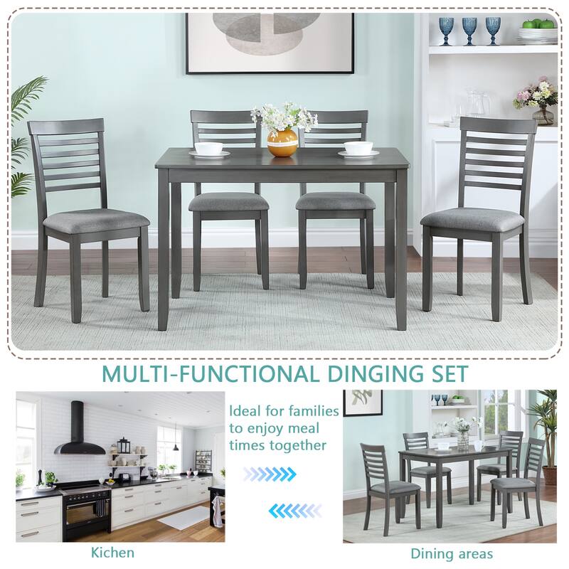 Dining Table Set for 4, 5 Pieces Solid Wood Kitchen Table Set with Rectangular Dining Table with 4 Upholstered Chairs