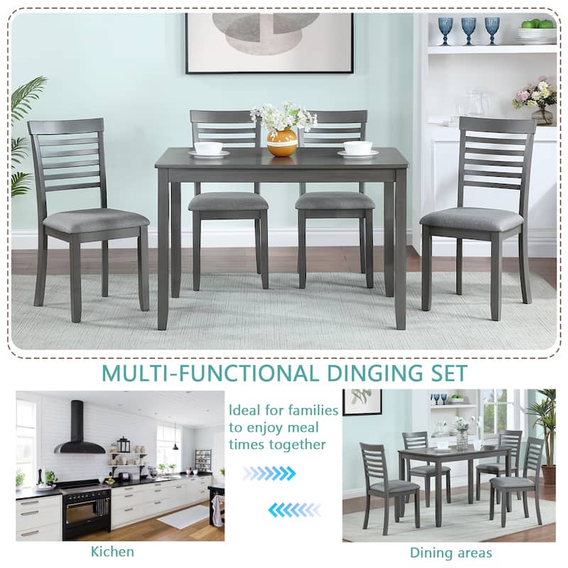 GDFStudio - Fairhaven 5-Piece Transitional Rectangular Wooden Dining Table Set with 4 Upholstered Chairs