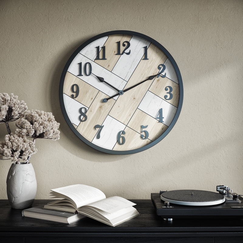 Caldria Round Wood Modern Farmhouse Style Wall Clock - 24"H x 24"W x 1.5"D