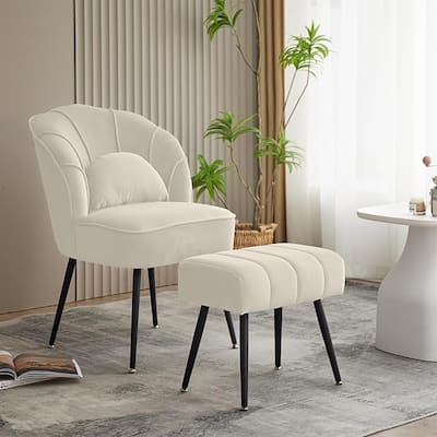 Modern Velvet Accent Chair Upholstered Side Chair With Ottoman
