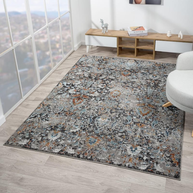 Luxe Weavers Vintage Floral Area Rug, Indoor Carpet - 5x7 - Gray