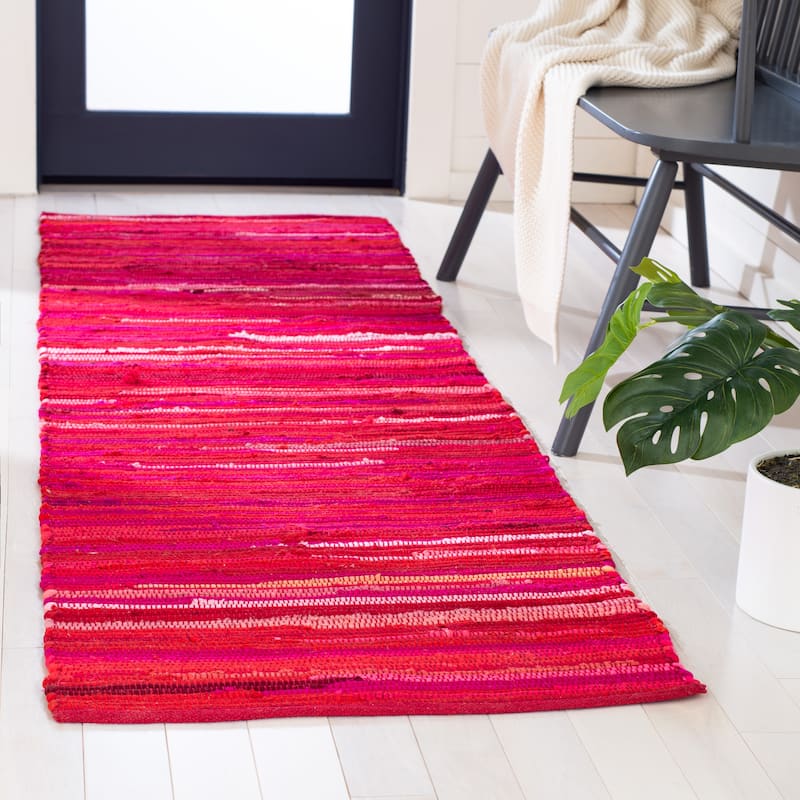SAFAVIEH Handmade Rag Rug Sevim Casual Stripe Cotton Rug - 2'3" x 10' Runner - Red/Multi - Runner