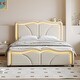 preview thumbnail 1 of 14, Upholstered Platform Bed with Curve Shaped and Height-adjustbale Headboard & LED Light Strips, Twin/Full Size Bed Frame w/ Slats White - Full