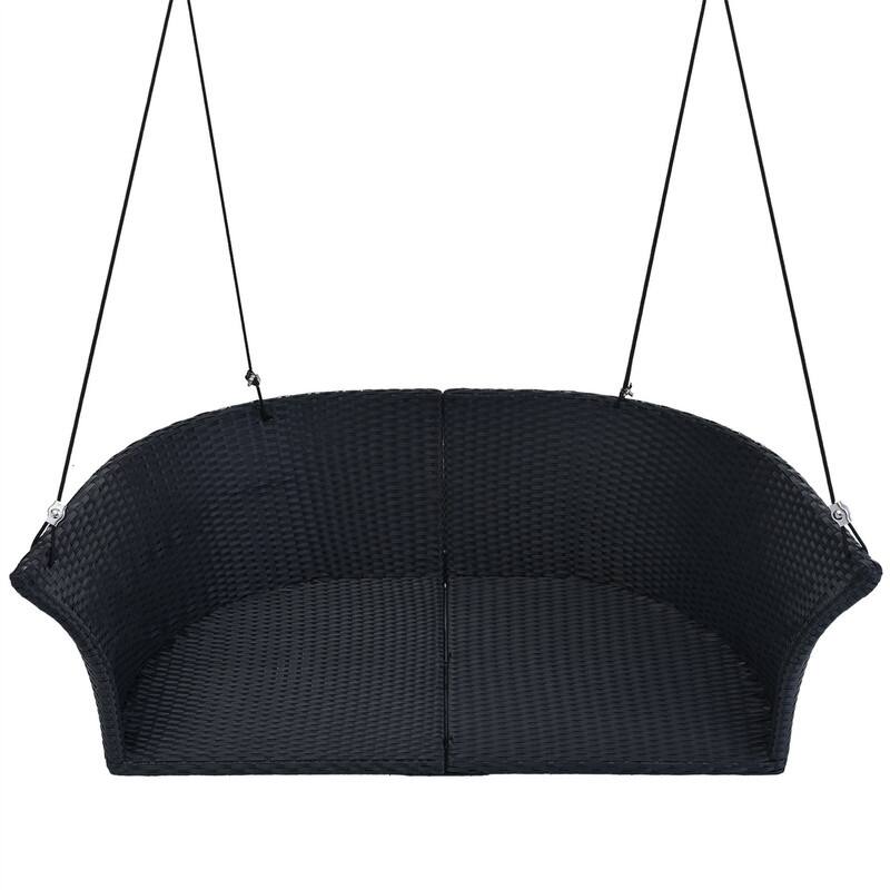 2-Person Porch Swing Bench, PE Rattan Outdoor Swing Chair w/ Comfortable Seat & Back Cushions, Patio Loveseat Swing for Balcony