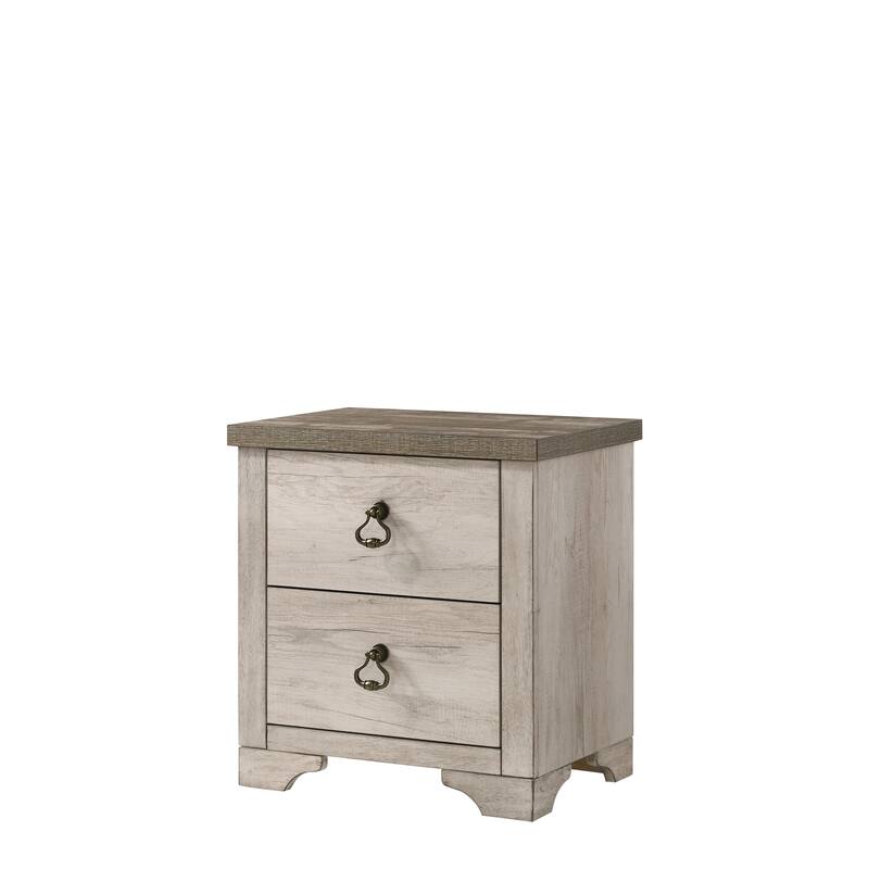 Distressed Driftwood Finish Nightstand with Weathered Brown Top and Ring Pull Hardware - Distressed Brown,Driftwood
