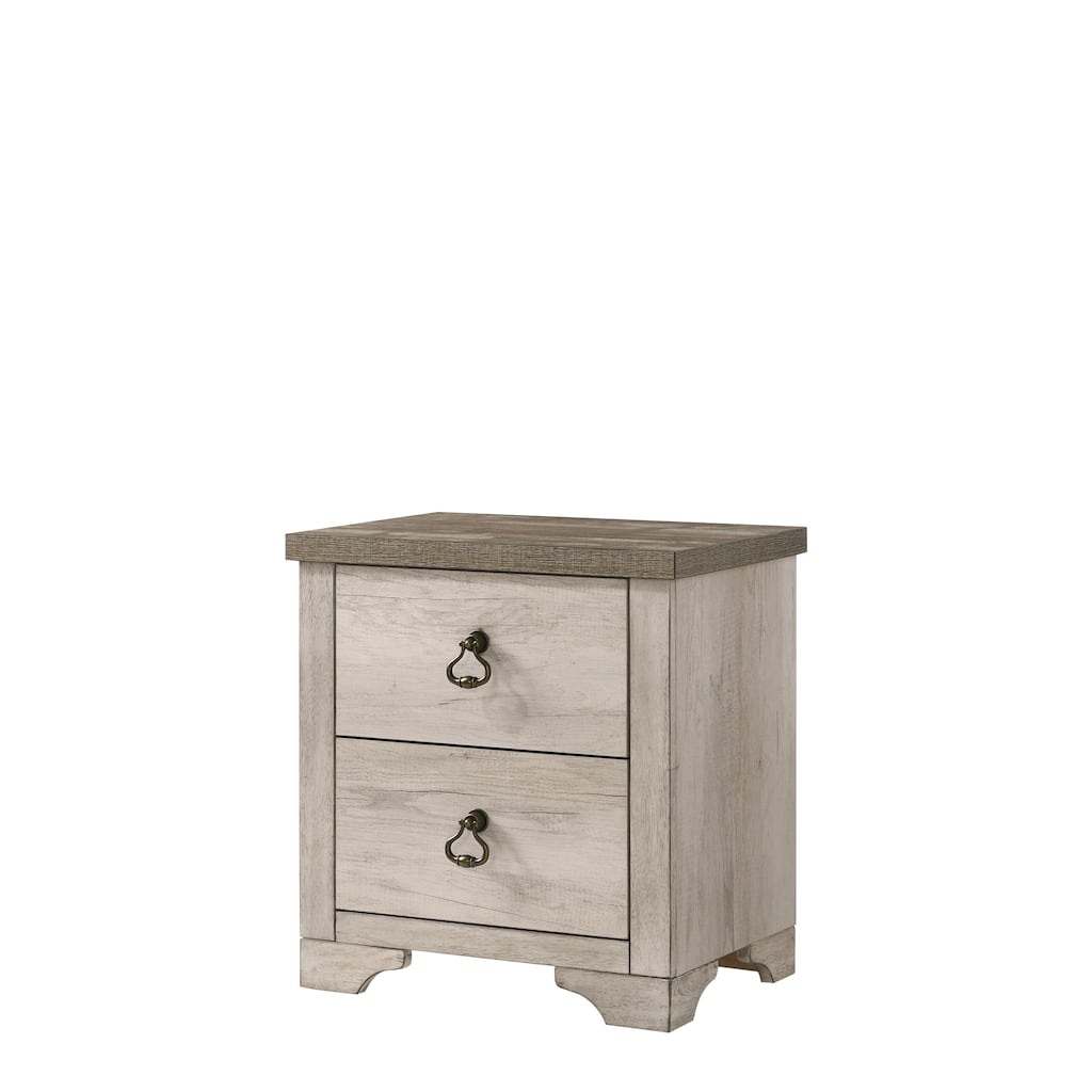 Distressed Driftwood Finish Nightstand with Weathered Brown Top and Ring Pull Hardware