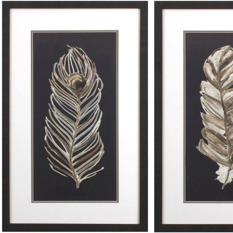 HomeRoots Set Of Two Soft Feather on Black Brown Framed Wall Art