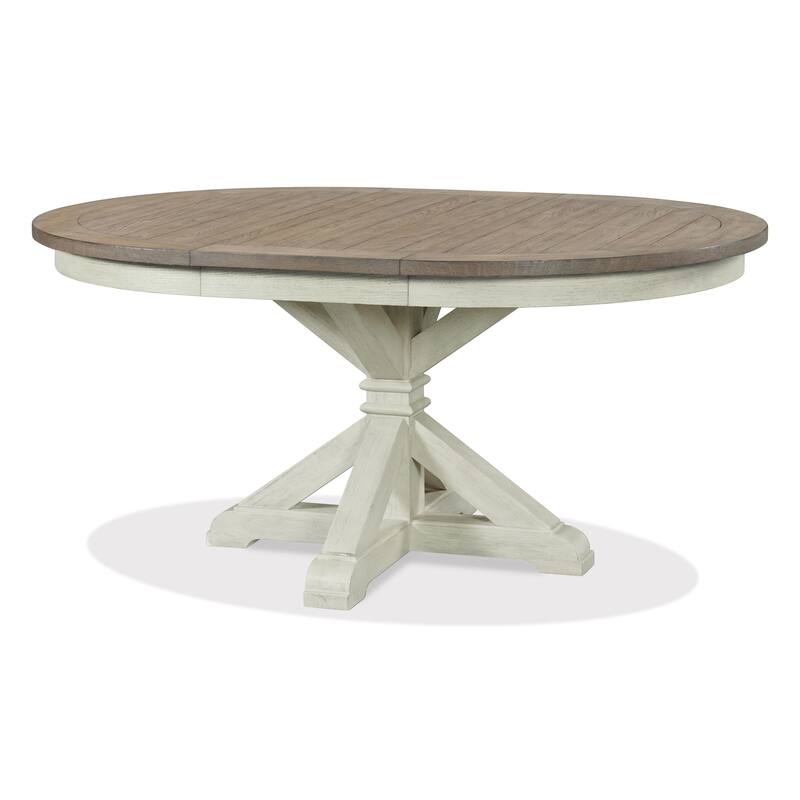 Roundhill Furniture Harola 7-Piece Dining Set, Round Pedestal Dining Table with 18" Leaf, 6 Side Chairs