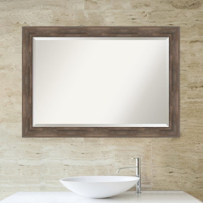 Beveled Wood Bathroom Wall Mirror - Hardwood Mocha Frame - Hardwood Mocha