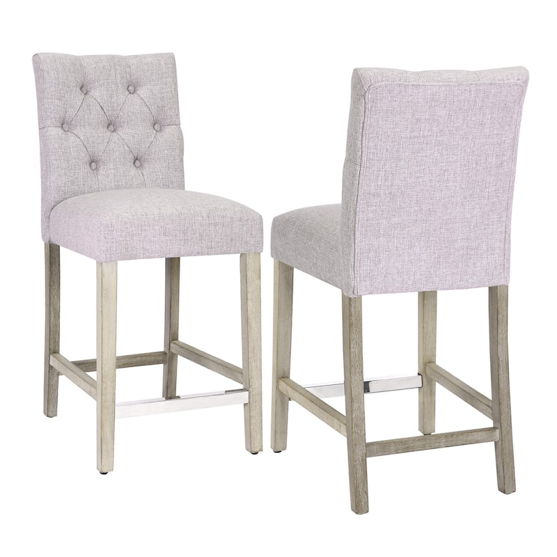 Carter 24" Classic Button Tufted Counter Stool Gray Finish (Set of 2)