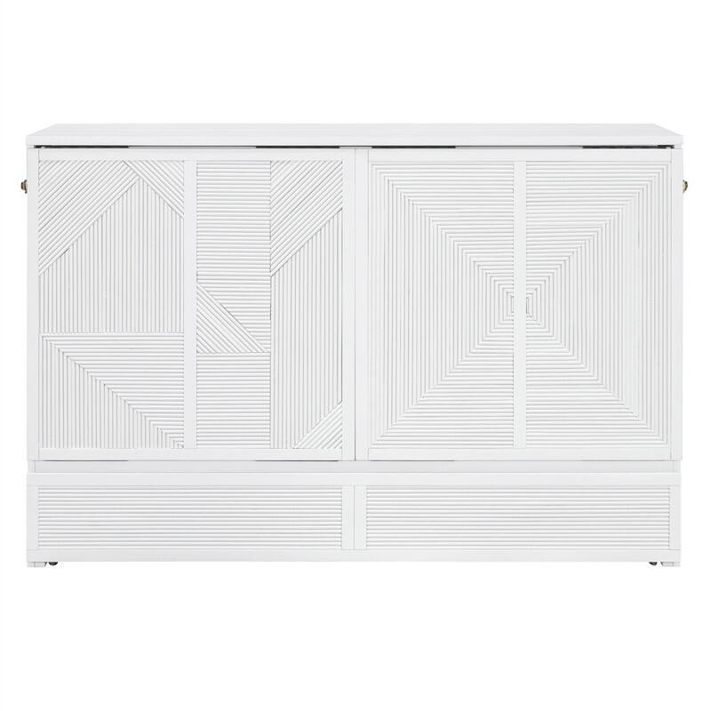 Full/Queen Size Murphy Bed with a Large Storage Drawer, Modern Wall Bed Foldable Murphy Cabinet Bed with USB Ports and Outlets