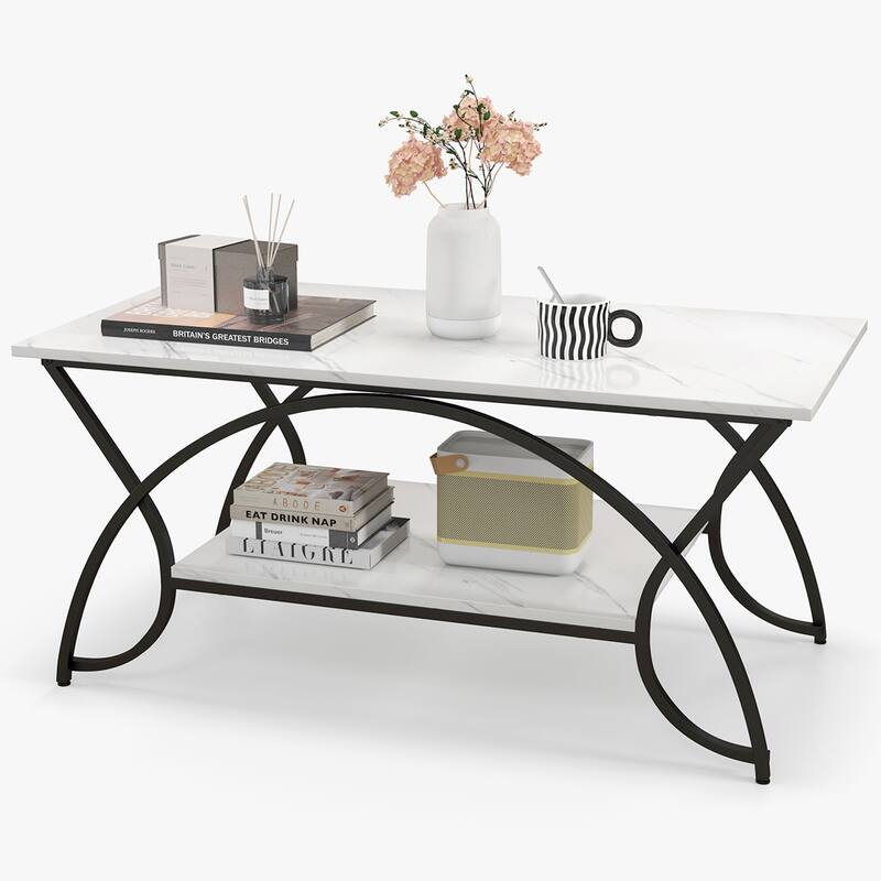 Costway 2-Tier Industrial Coffee Table Rectangular Cocktail Table with - See Details