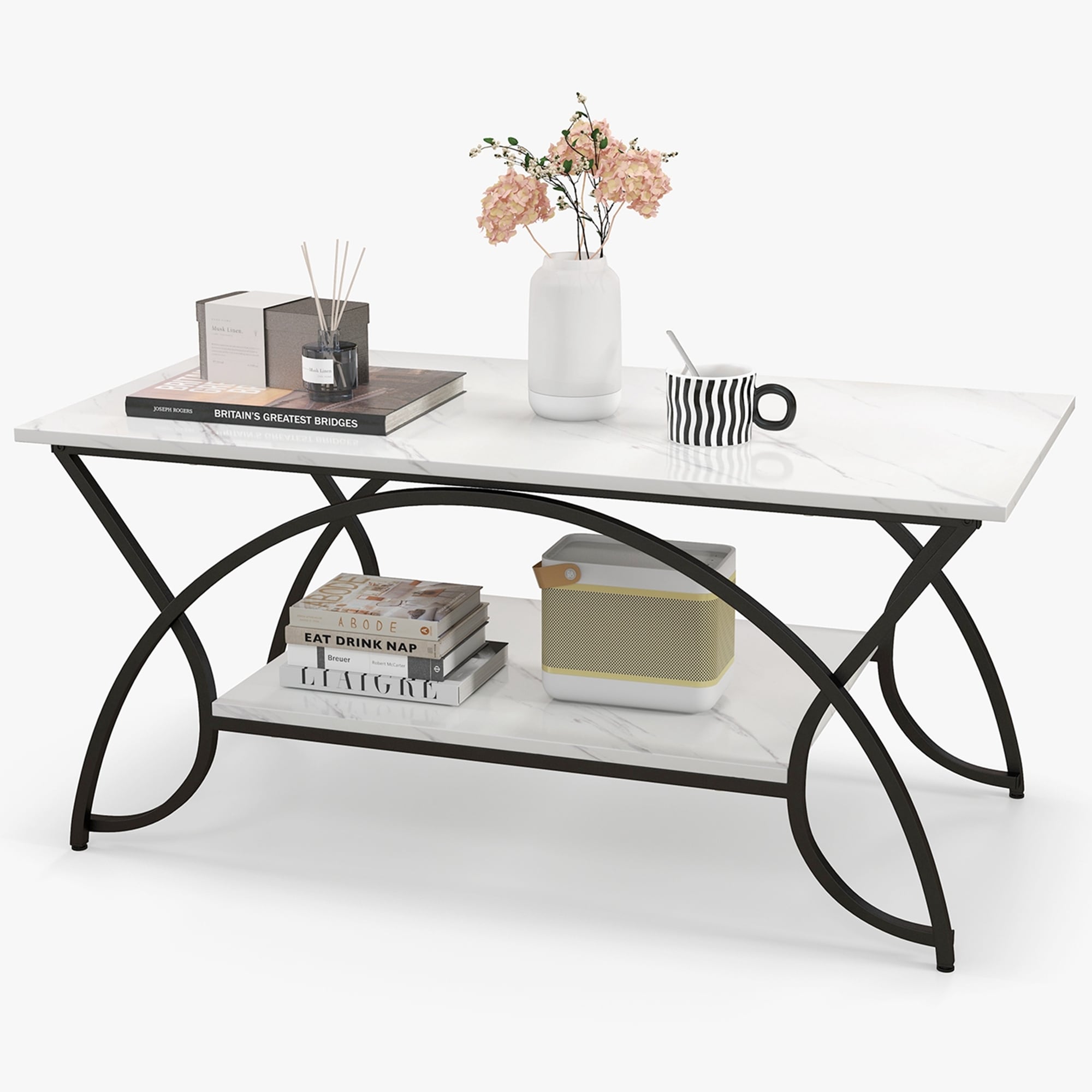 Costway 2-Tier Industrial Coffee Table Rectangular Cocktail Table with - See Details