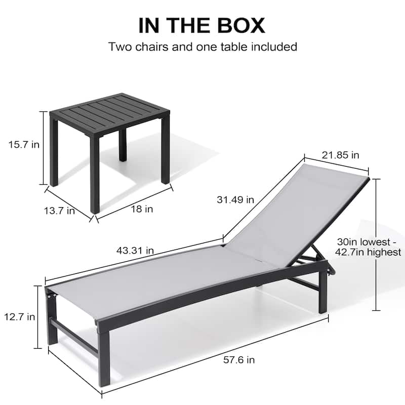 Outdoor Patio Adjustable Chaise Lounge Chairs with Side Table Set