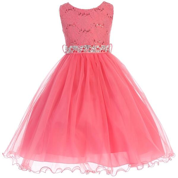 Shop Flower Girl Dress Glitter Sequin Top Rhinestone Sash Coral
