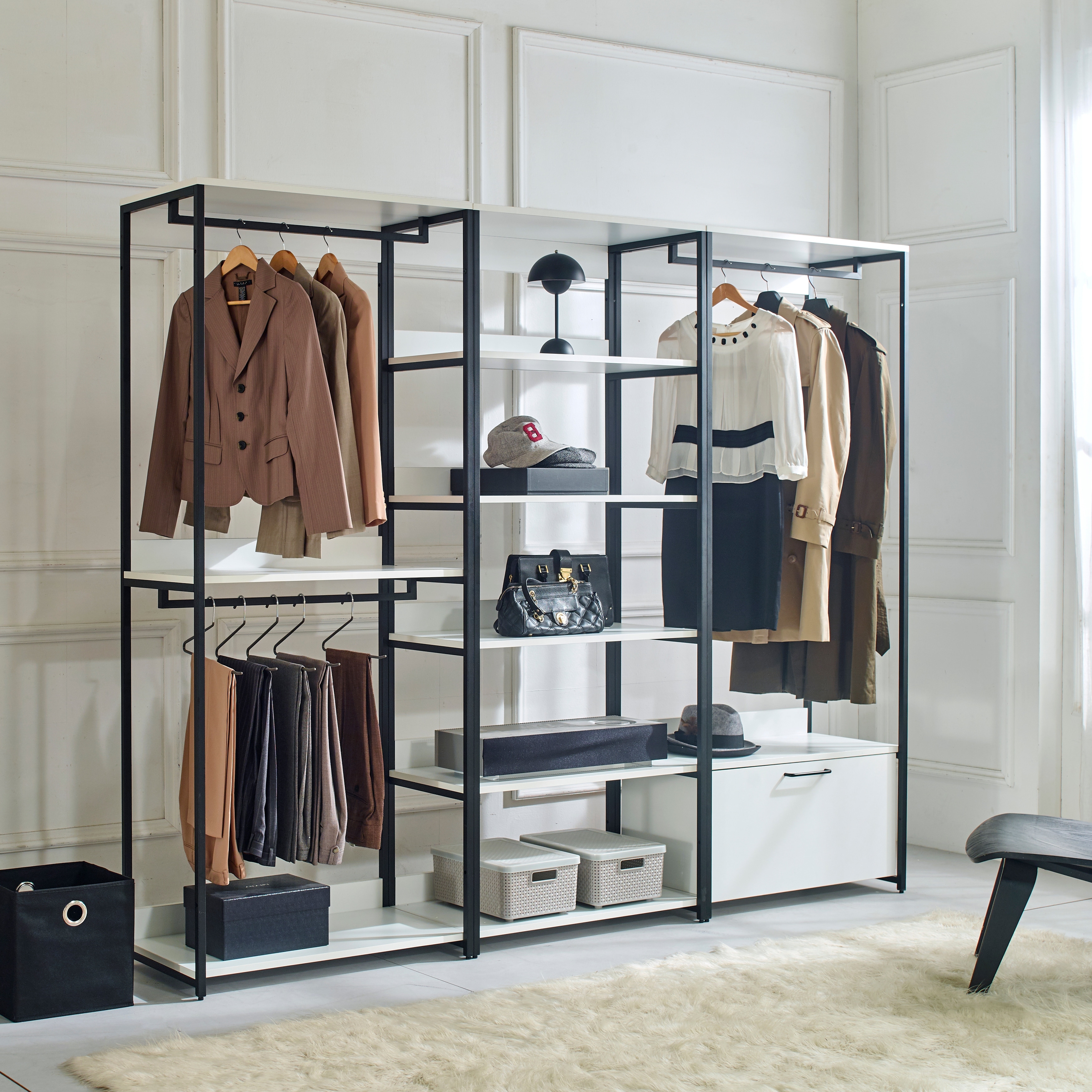 Garment Rack White Freestanding Walk in Wood Closet System with