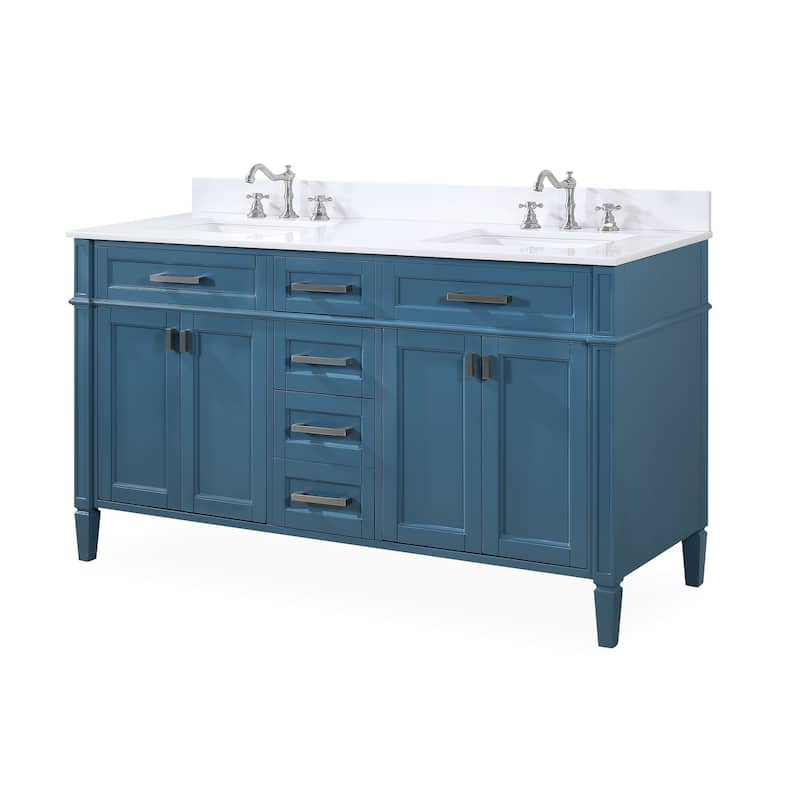 60" Tennant Brand Durand Modern Teal Blue Double Sink Bathroom Vanity