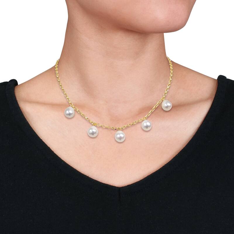 Miadora 9-10mm South Sea Cultured Pearl Station Necklace in 10k Yellow Gold - 16 in x 12 mm x 10 mm