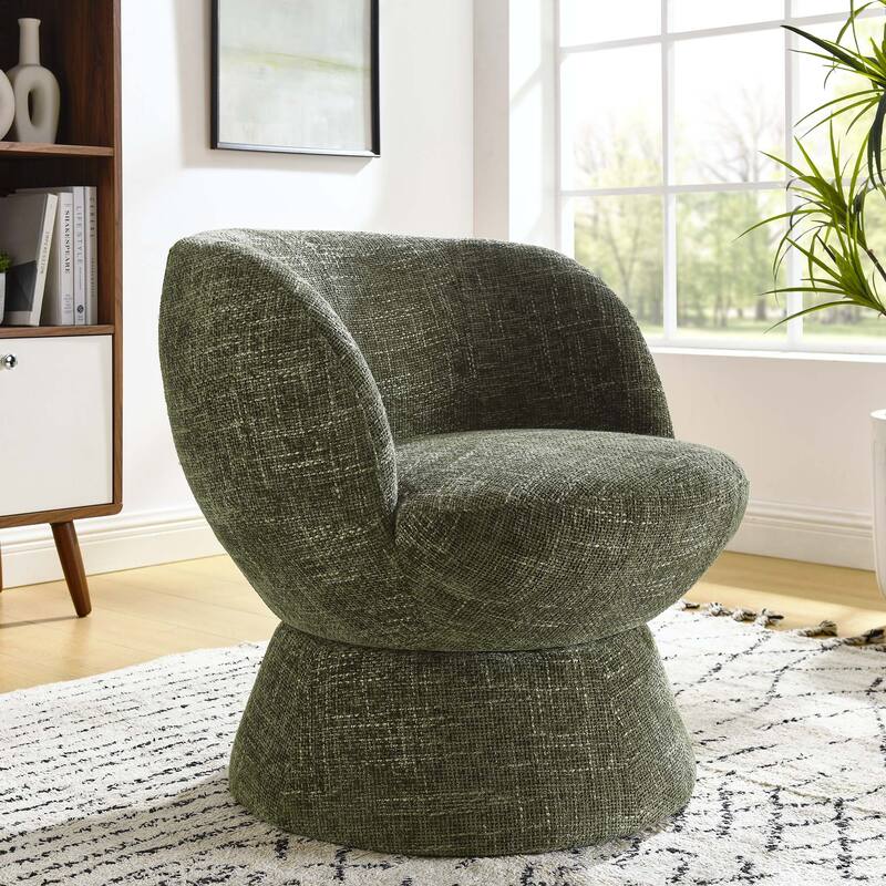 Vesta Chenille Fabric Upholstered Swivel Chair - Basil