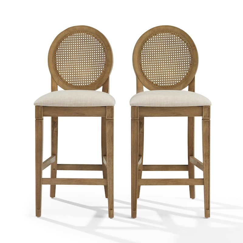 Katia 2-Piece Upholstered Cane-Back Counter Stool Set
