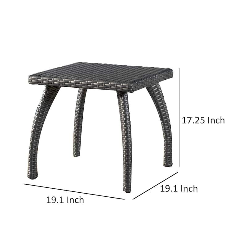 Honi Side End Table, Square 19 Inch, Gray Outdoor Rattan, Iron, Curved Legs